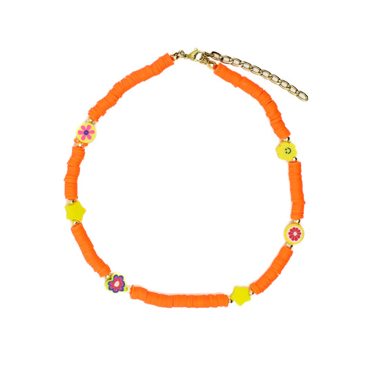 Orange Beaded Choker with Charms