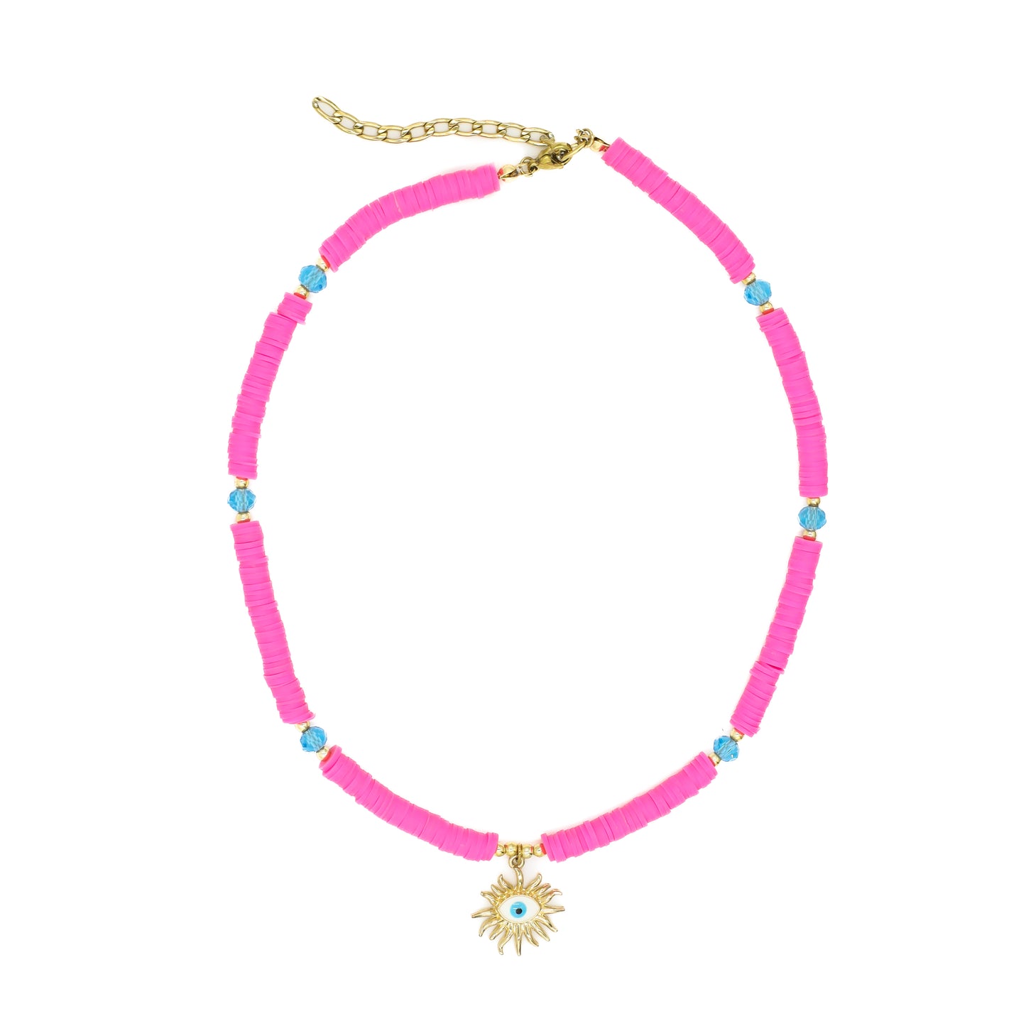 Hot Pink Beaded Evil Eye Choker