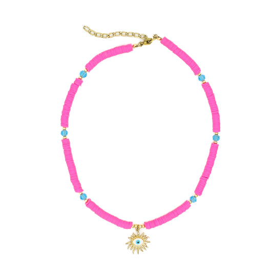 Hot Pink Beaded Evil Eye Choker