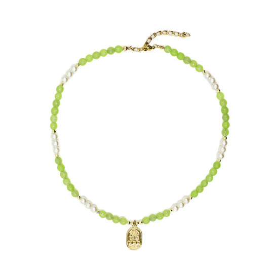 Lime Green Beaded Scarab Choker