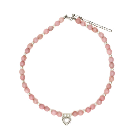 Pink Beaded Heart Choker