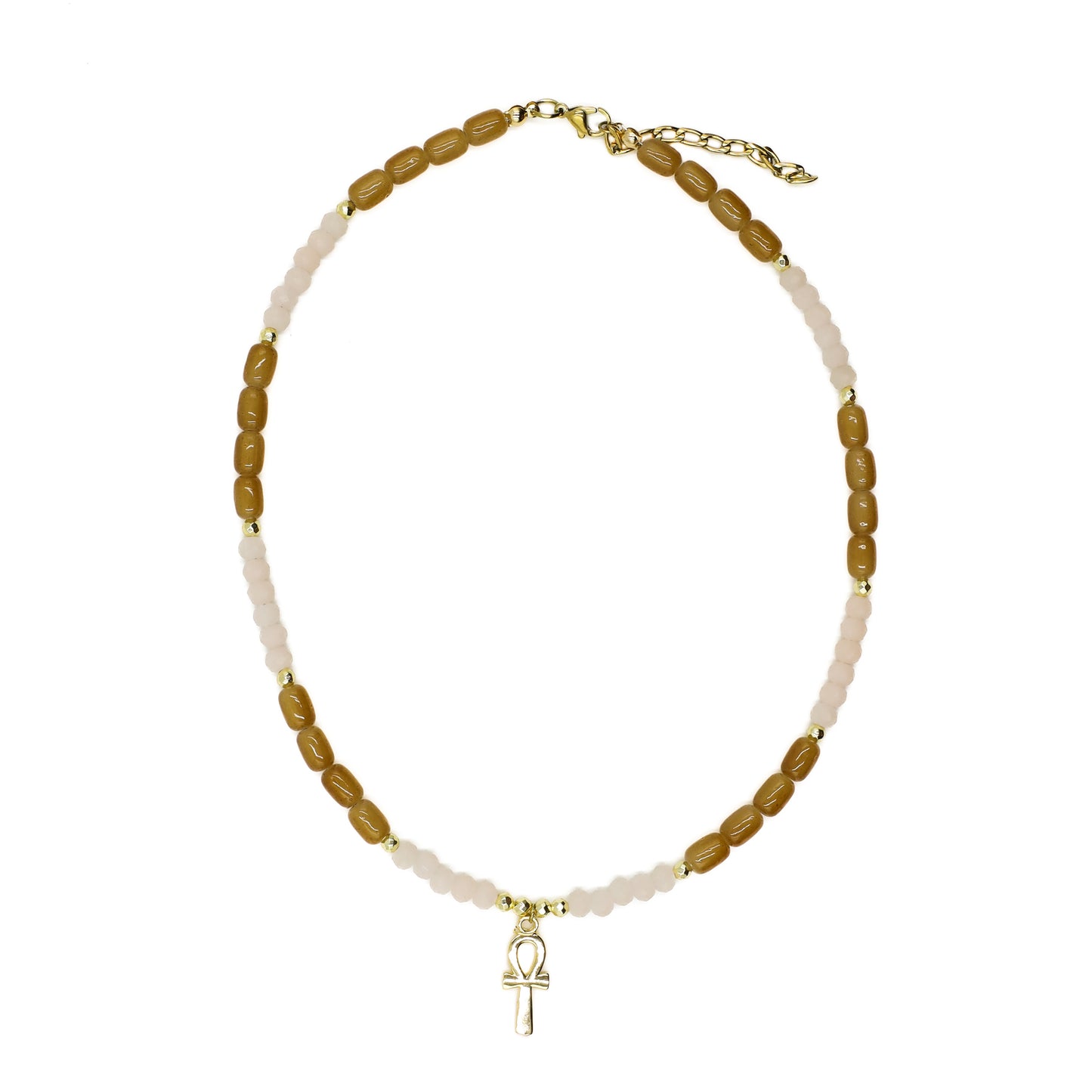 Beige and Brown Beaded Key of Life Choker