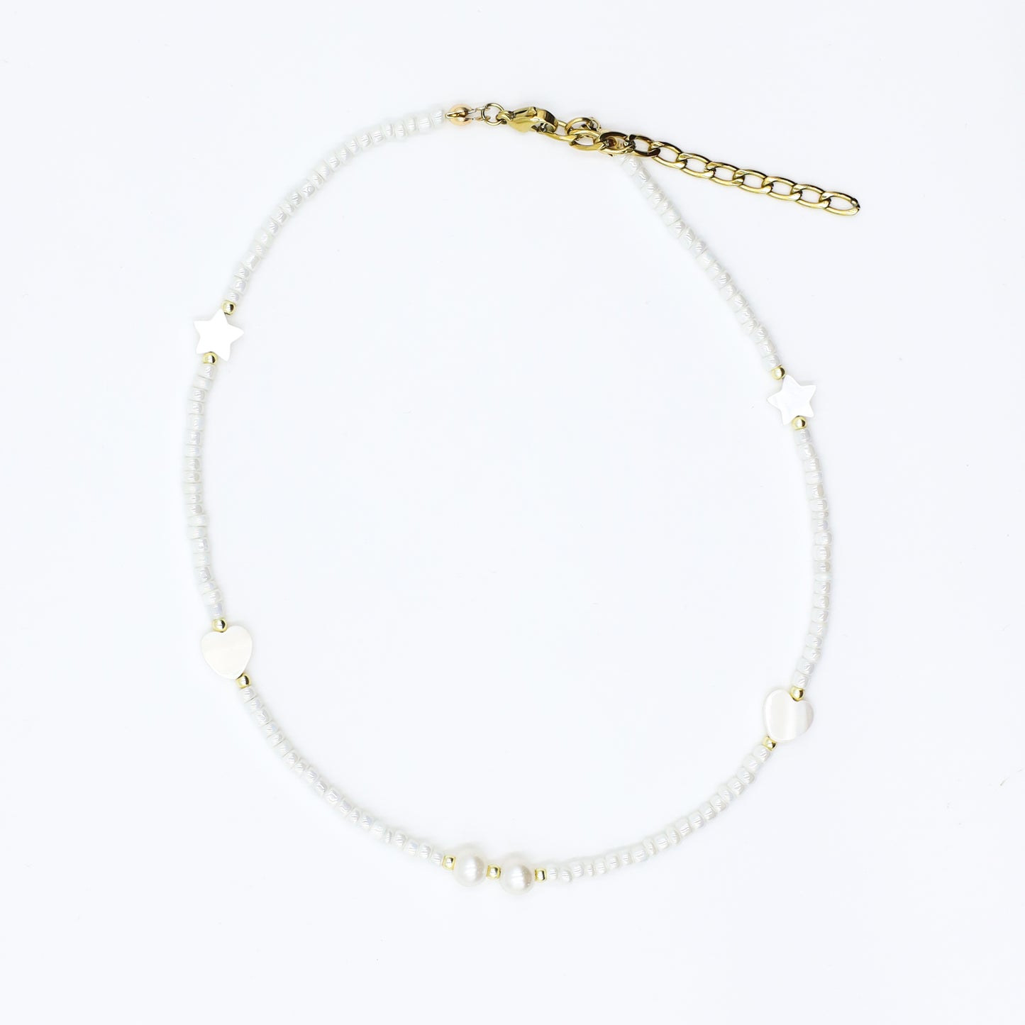 White Beaded Charms Choker