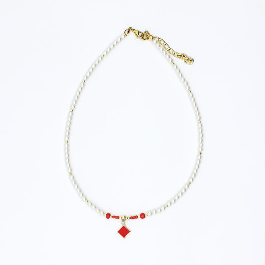 Pearls Beaded Red Charm Choker