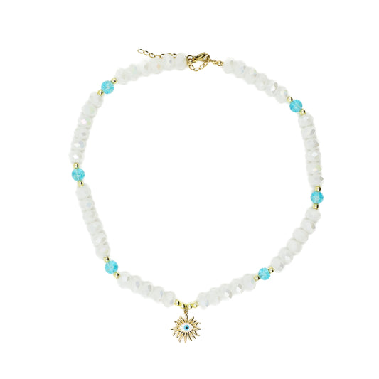 White Beaded Evil Eye Sun Choker