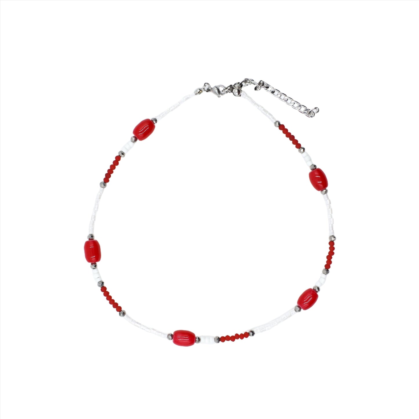 Red and White Beaded Choker