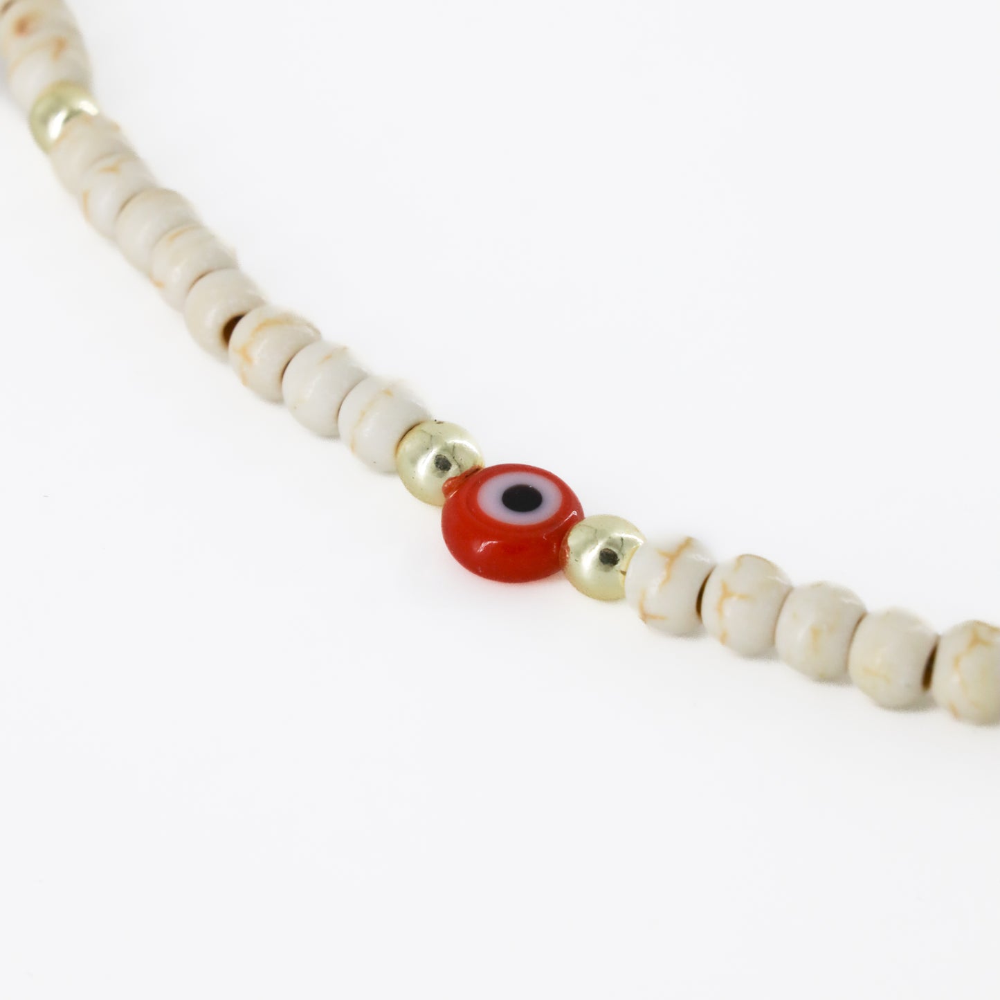 White Beaded Choker with Red Evil Eyes