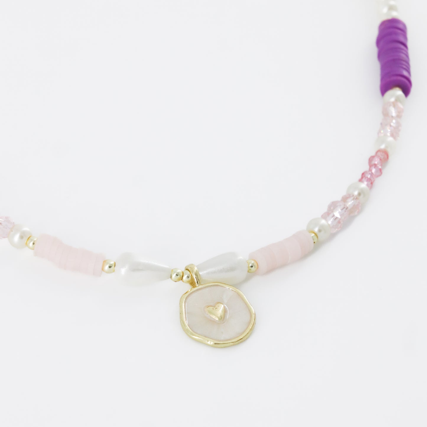 Pink and Purple Beaded Heart Choker