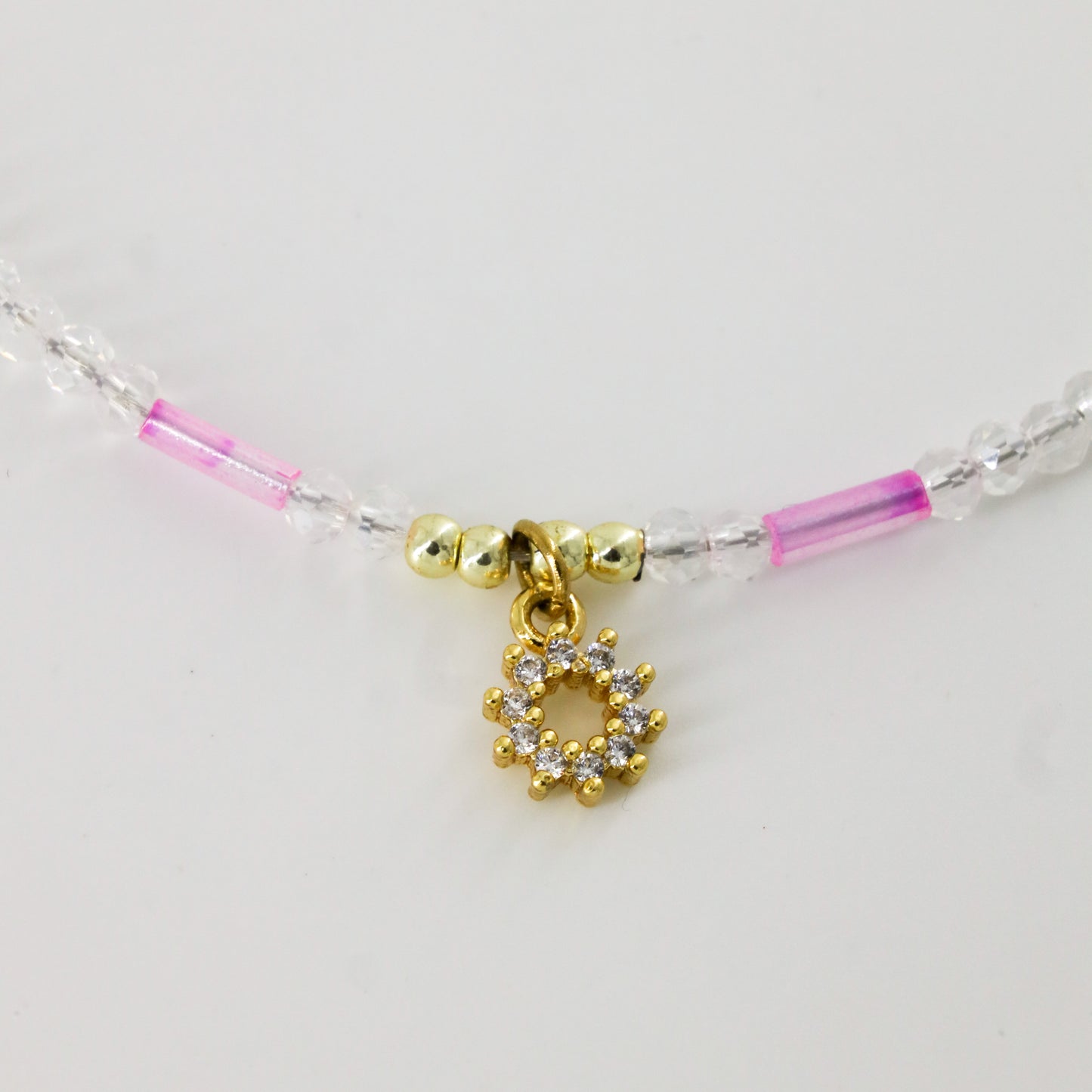 Transparent and Pink Sun Beaded Choker