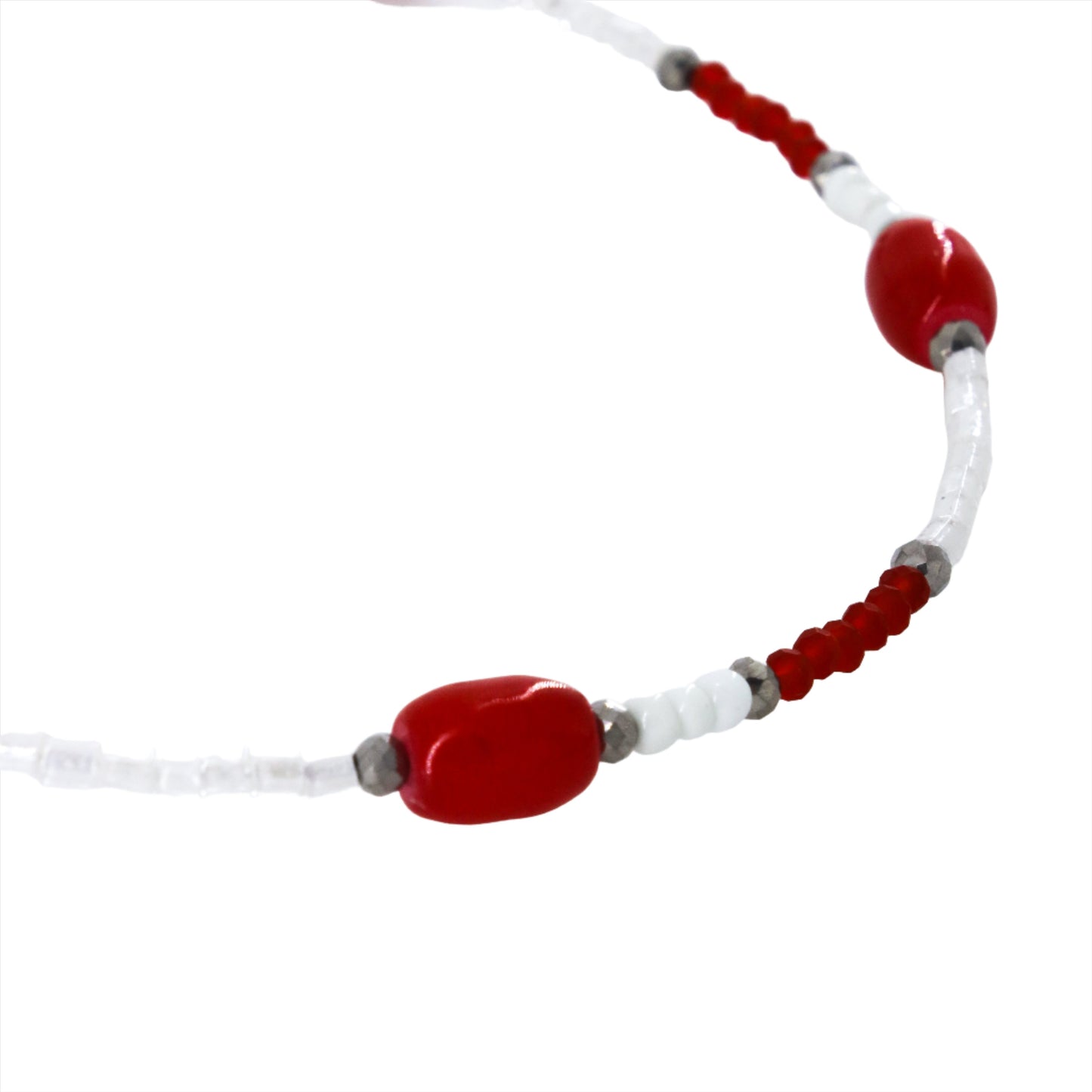 Red and White Beaded Choker