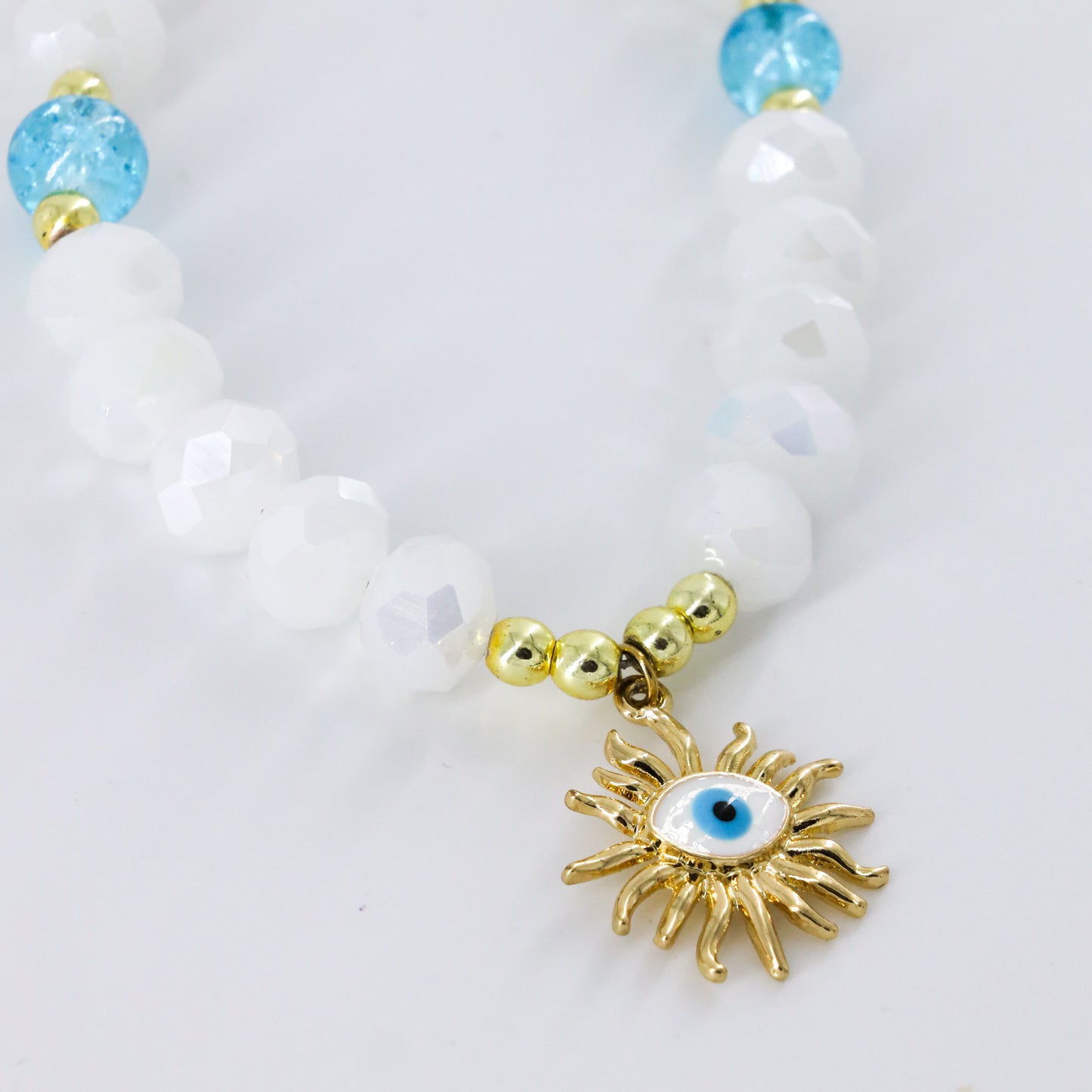 White Beaded Evil Eye Sun Choker