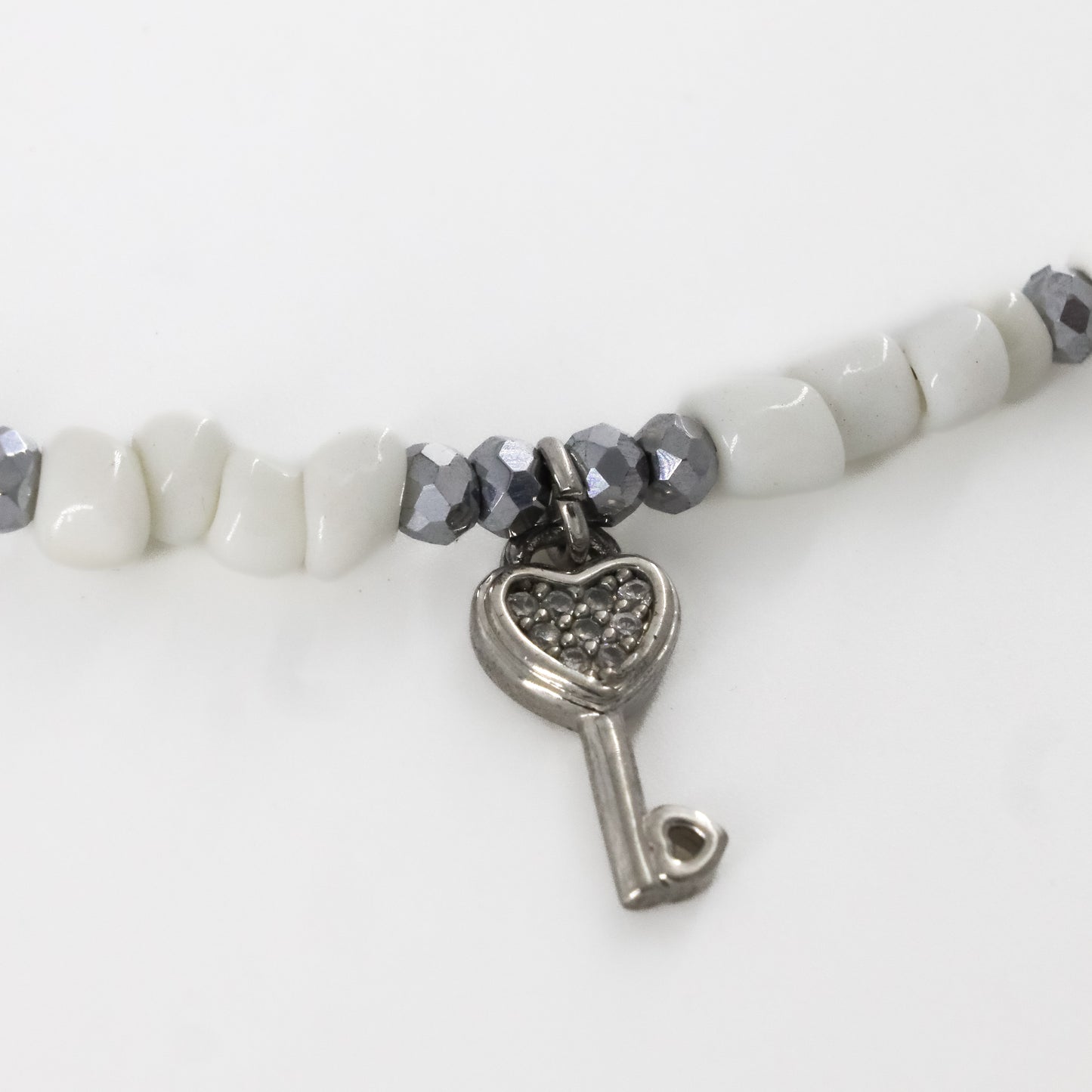 White Beaded Key Choker