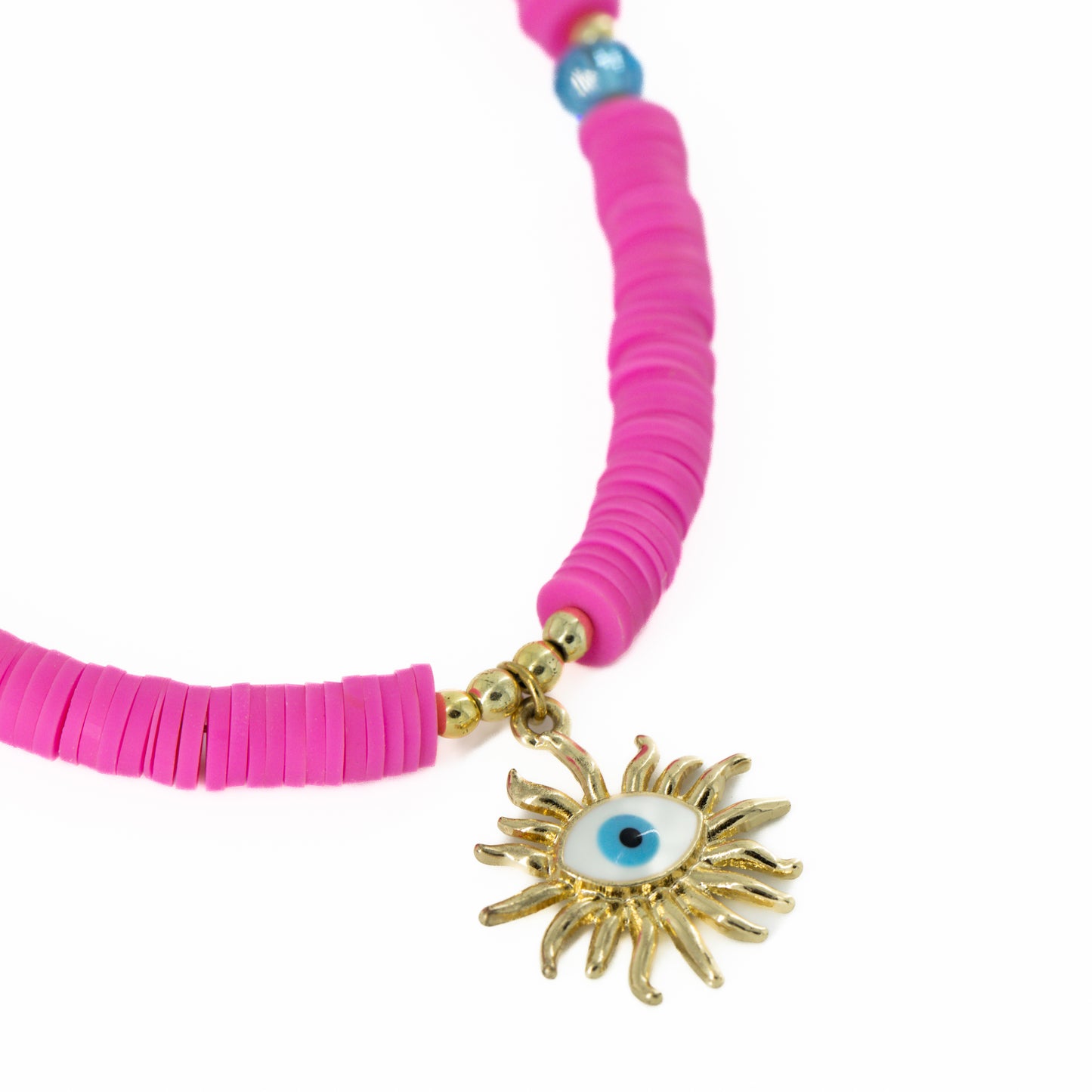 Hot Pink Beaded Evil Eye Choker