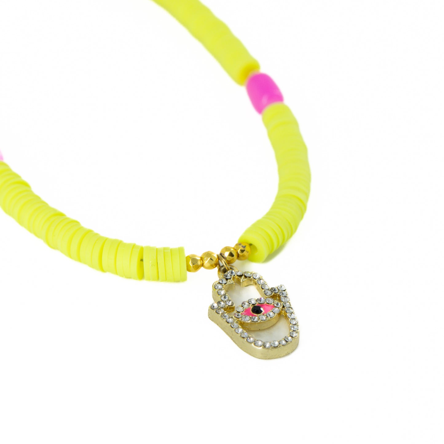 Yellow Beaded Hamsa Choker