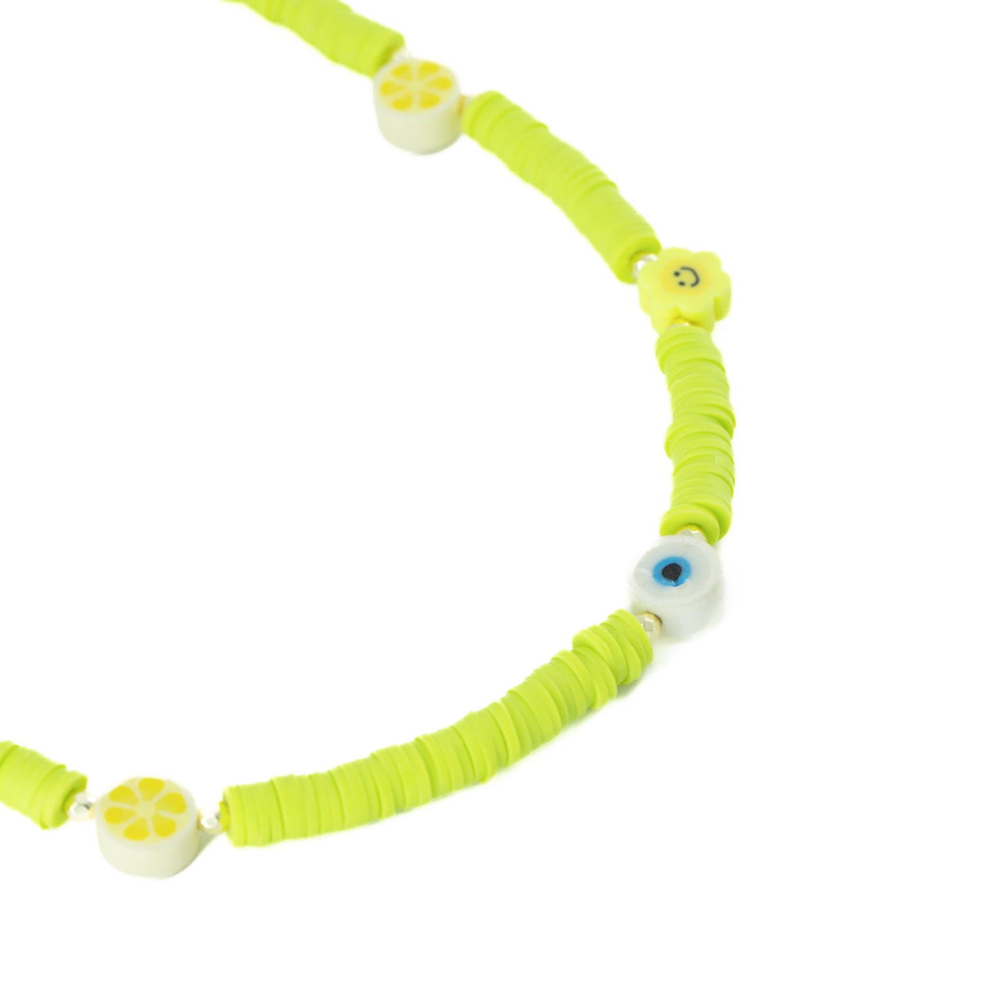 Neon Green Beaded Choker with Charms