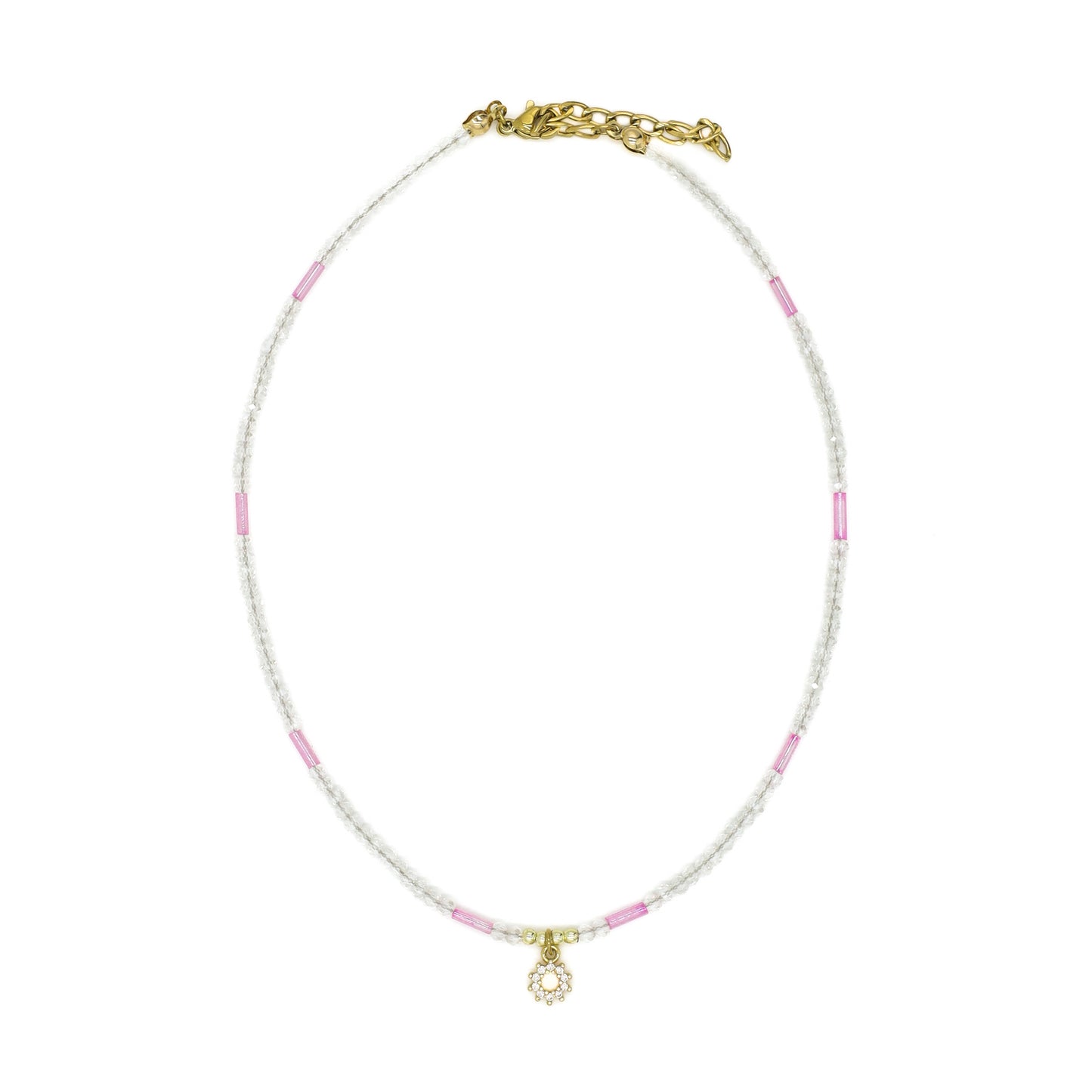 Transparent and Pink Sun Beaded Choker