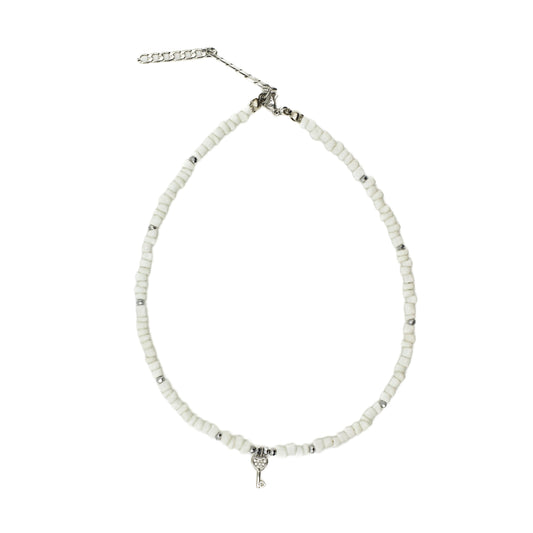 White Beaded Key Choker