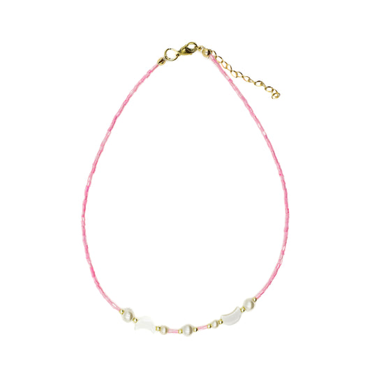 Pink Beaded Moon Choker