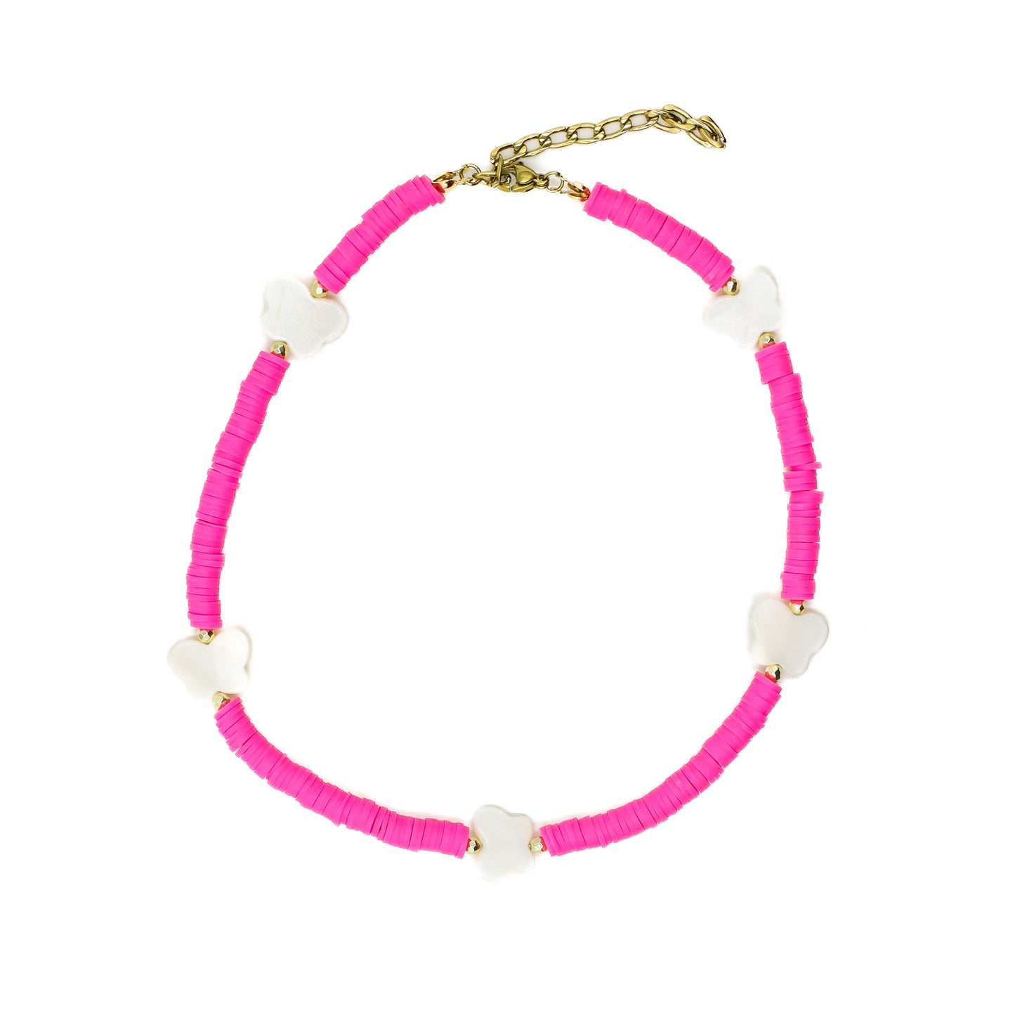 Hot Pink Beaded Choker with Butterfly Charms