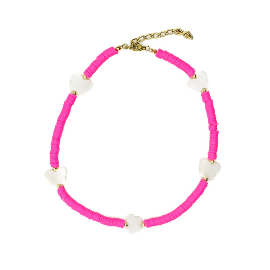 Hot Pink Beaded Choker with Butterfly Charms