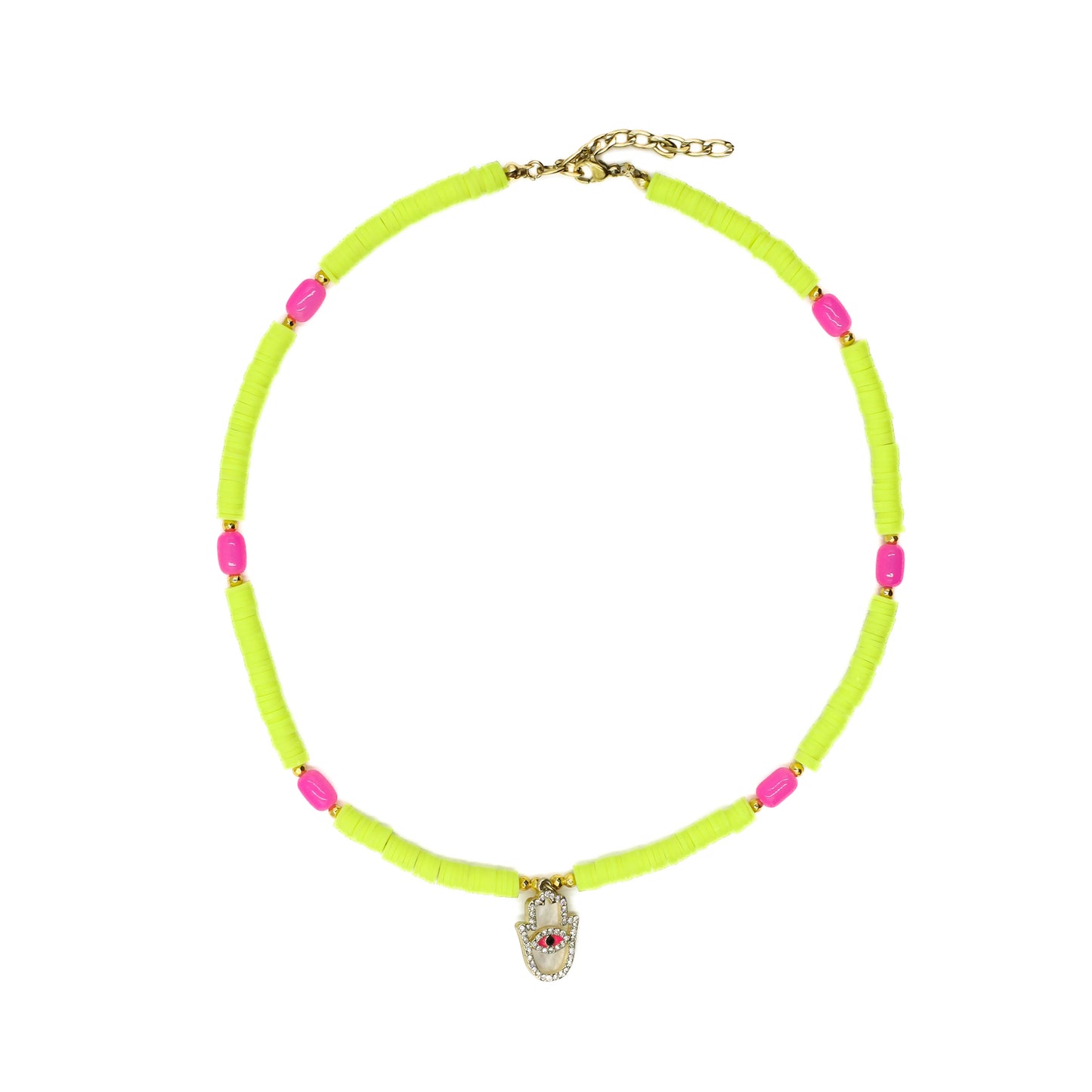 Yellow Beaded Hamsa Choker