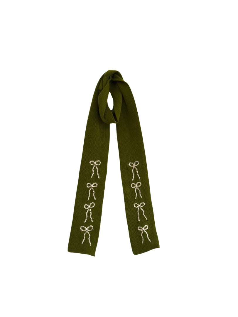 Olive Green with White Bows Scarf