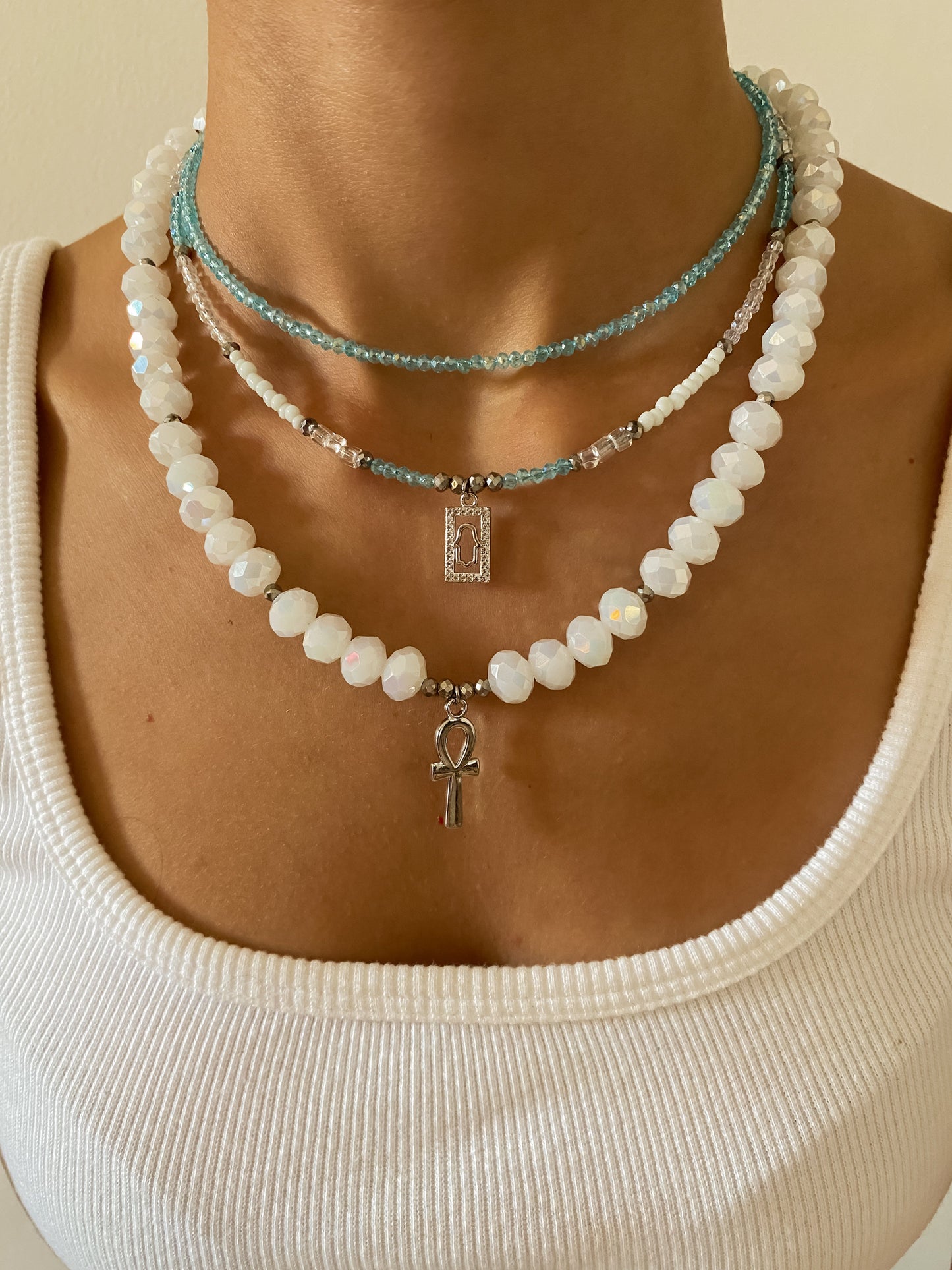 White Key of Life Beaded Choker