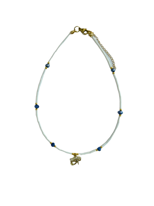 White Horus Eye Beaded Choker