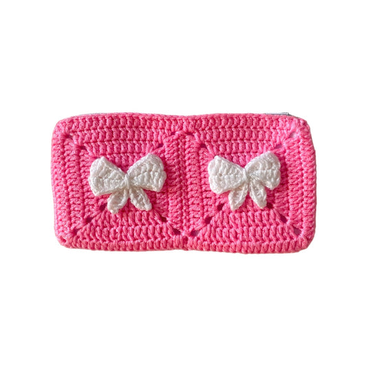 Pink x White Crochet Pouch