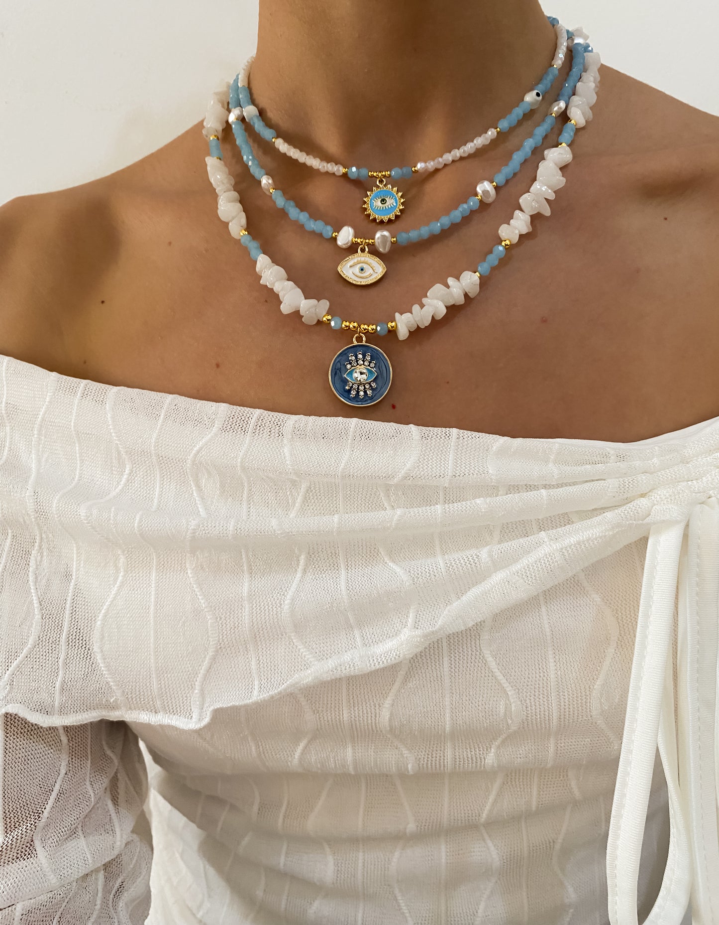 White and Baby Blue Beaded Choker