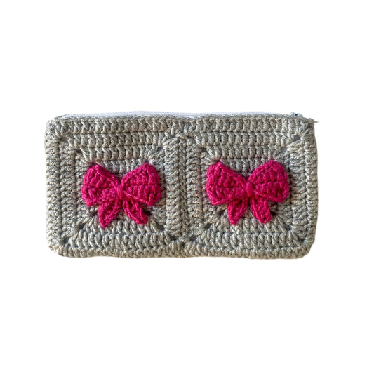 Grey x Fuchsia Crochet Pouch