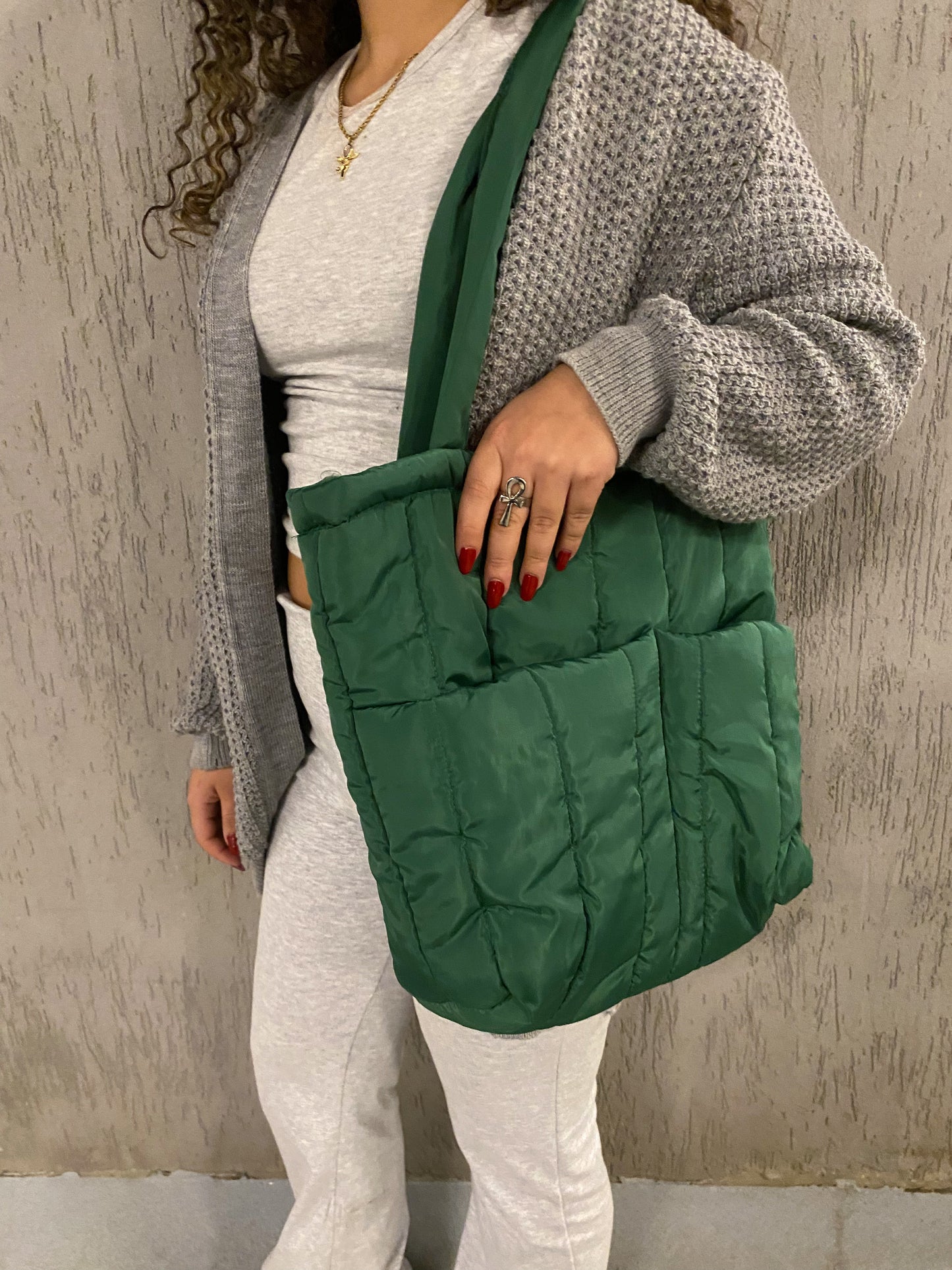 Green Puffer Bag (Pockets)