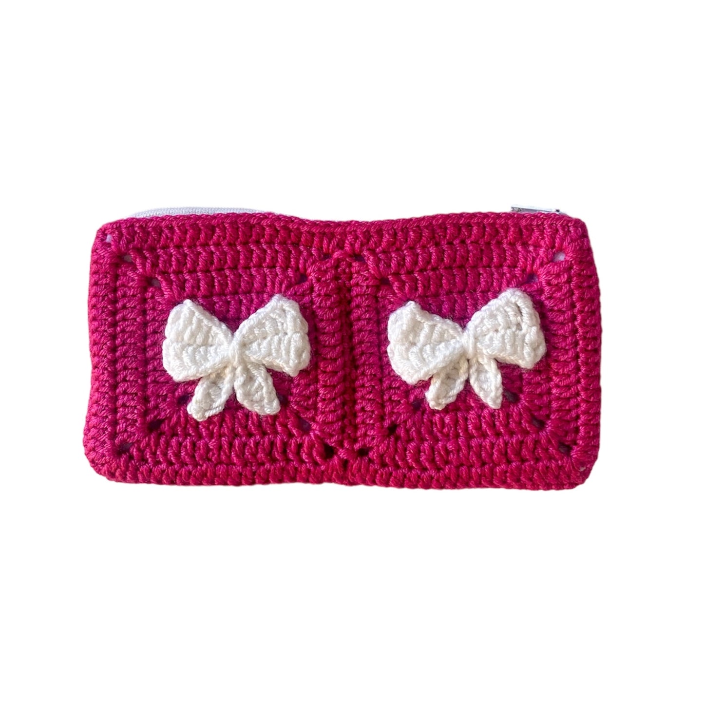 Fuchsia x White Crochet Pouch