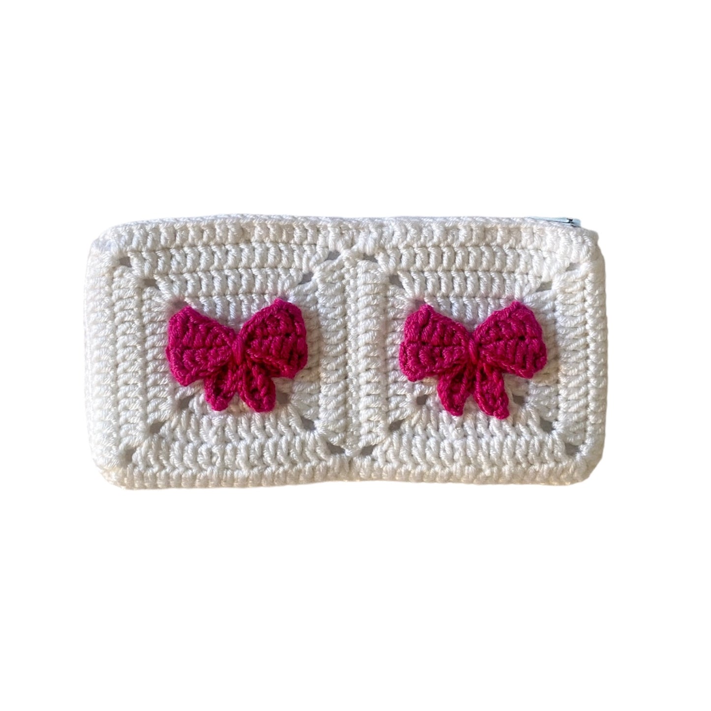 White x Fuchsia Crochet Pouch