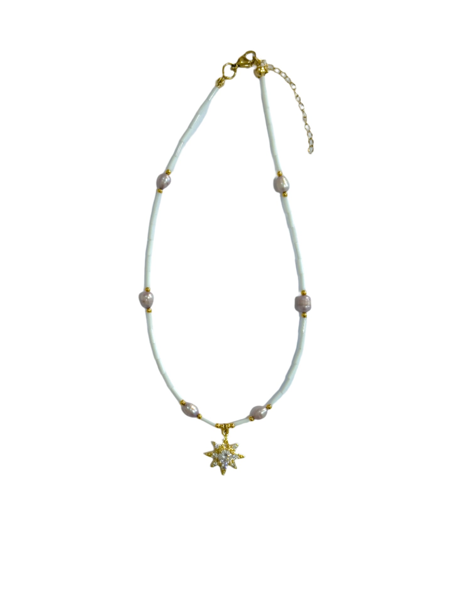 White Purple Beaded Star Choker