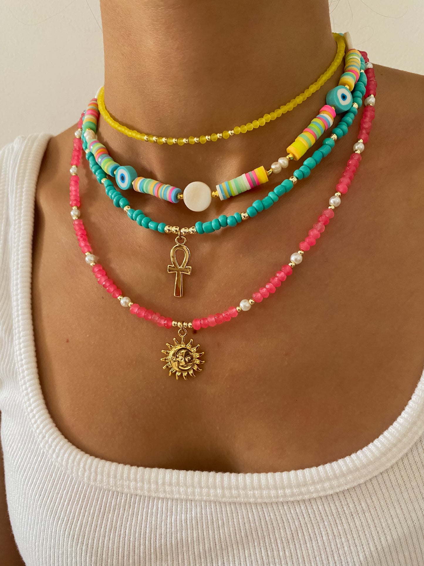 Pink Beaded Sun Choker