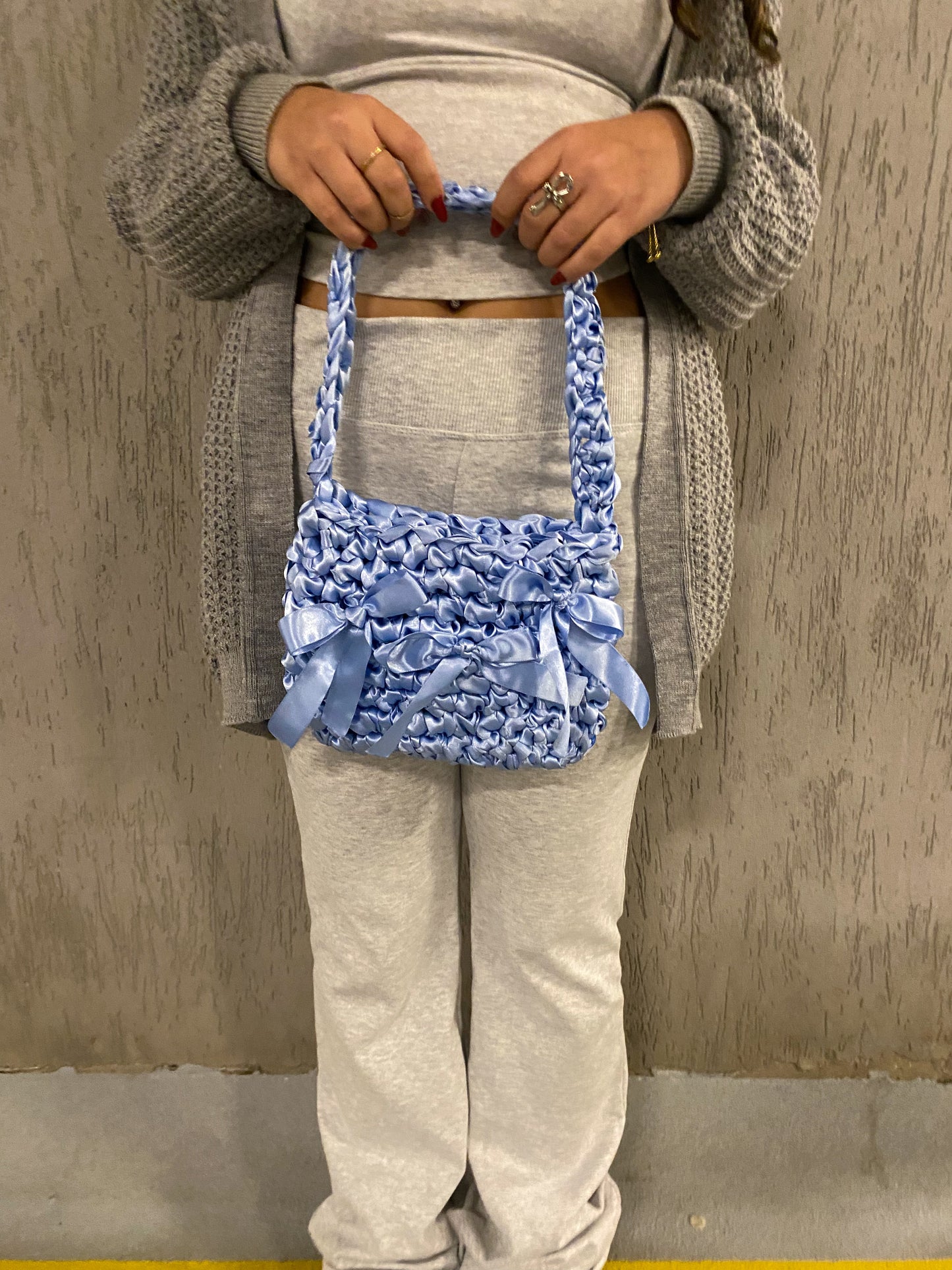 Blue Satin Crochet Bag