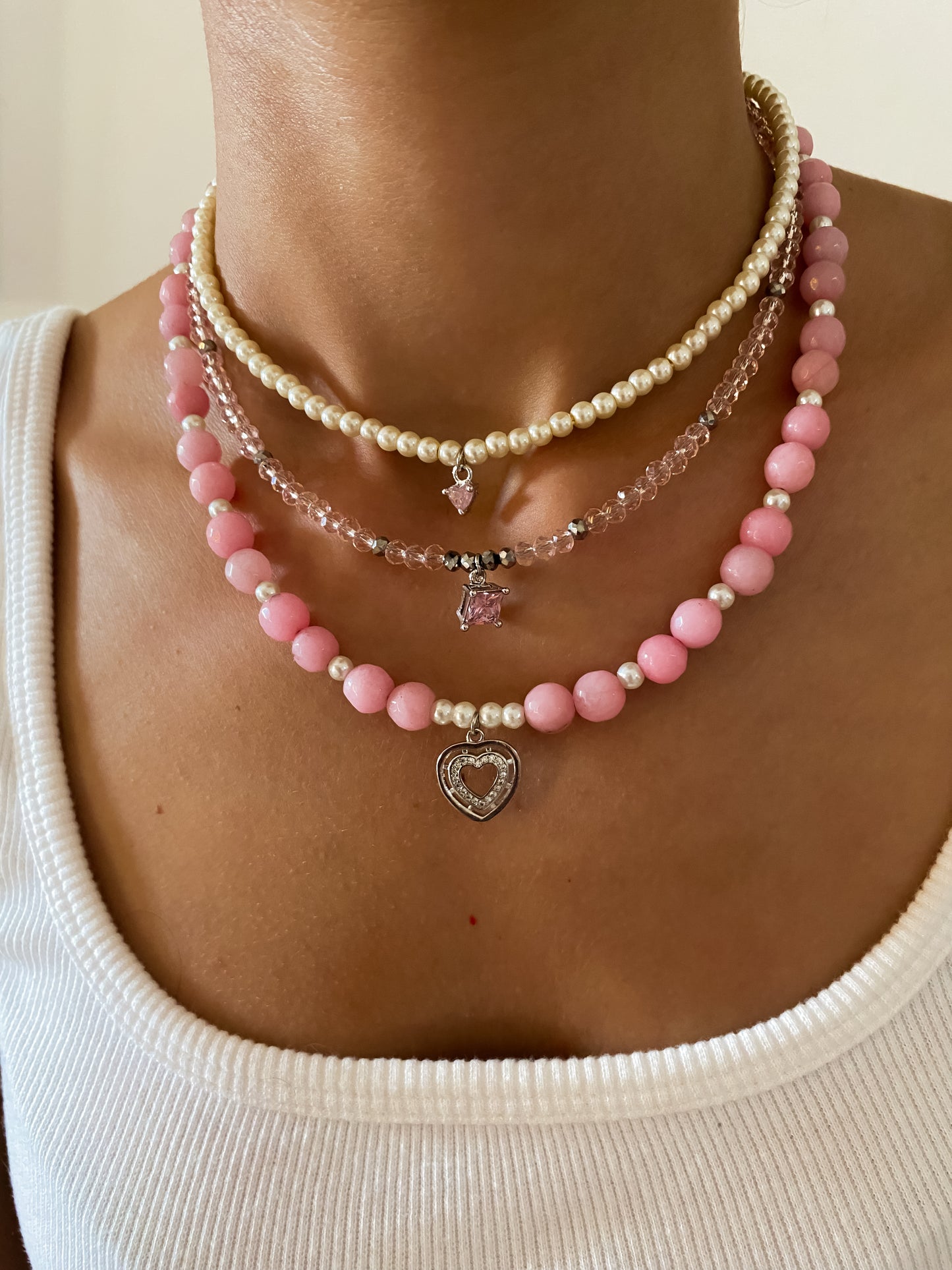 Pink Beaded Heart Choker