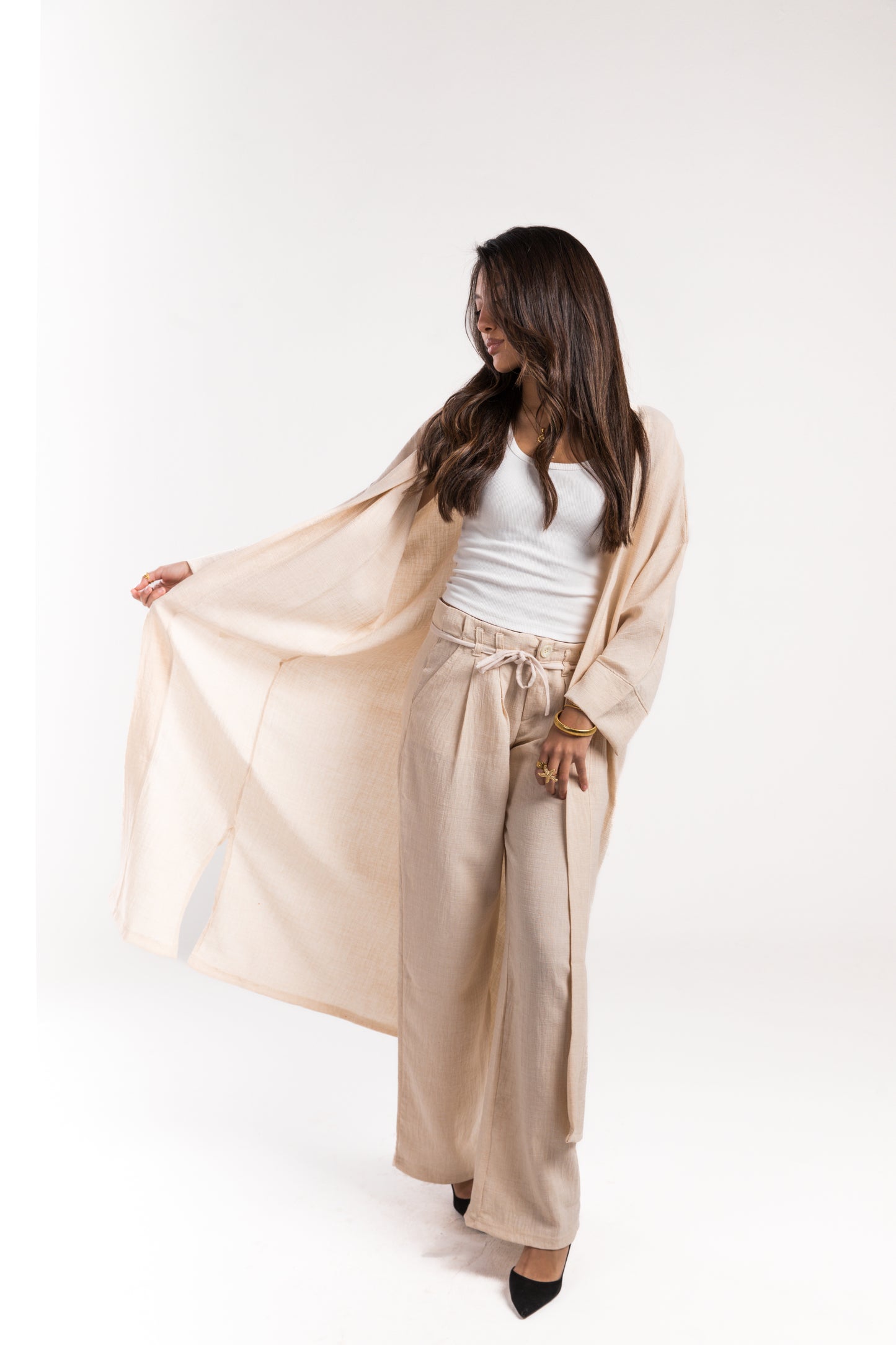 Beige Linen Flow Set