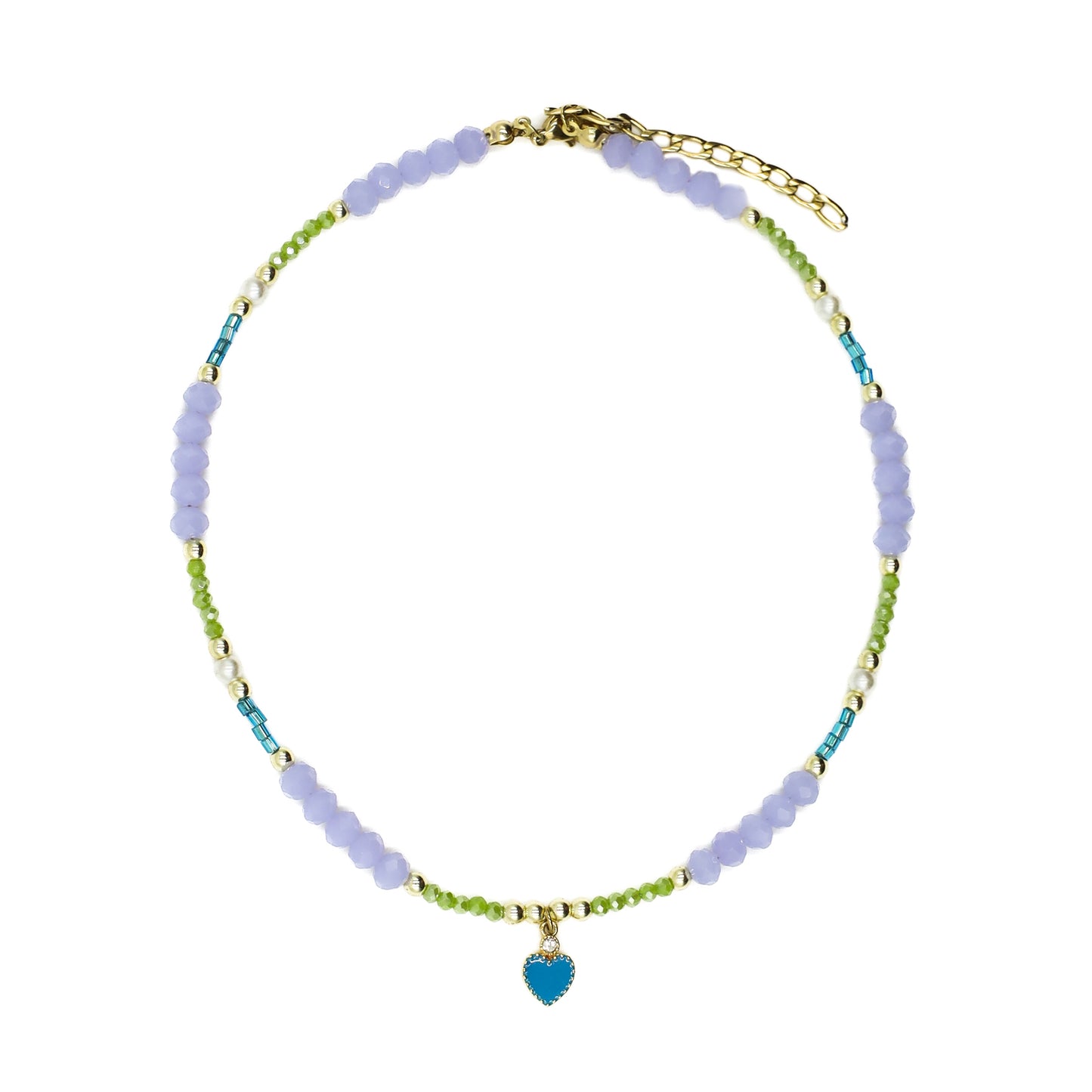 Purple and Blue Heart Beaded Choker