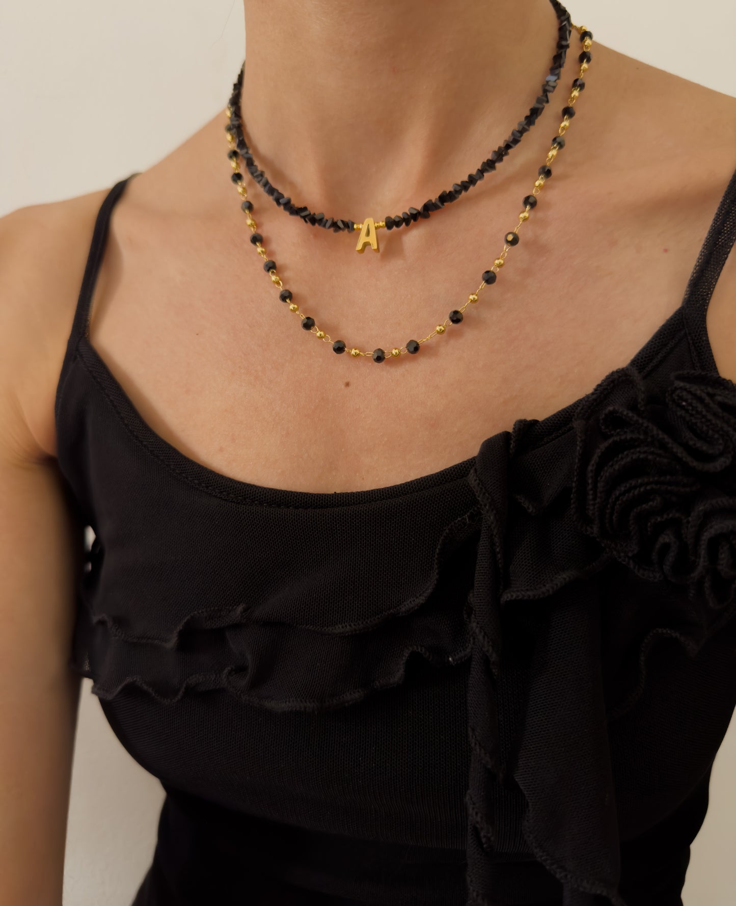 Black Beaded Gold Necklace