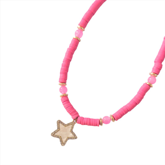 Pink Beaded Star Choker