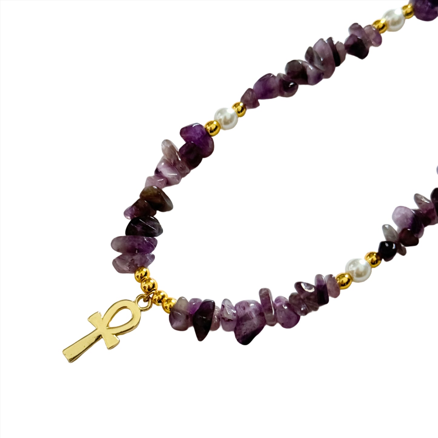 Purple Beaded Key of Life Choker