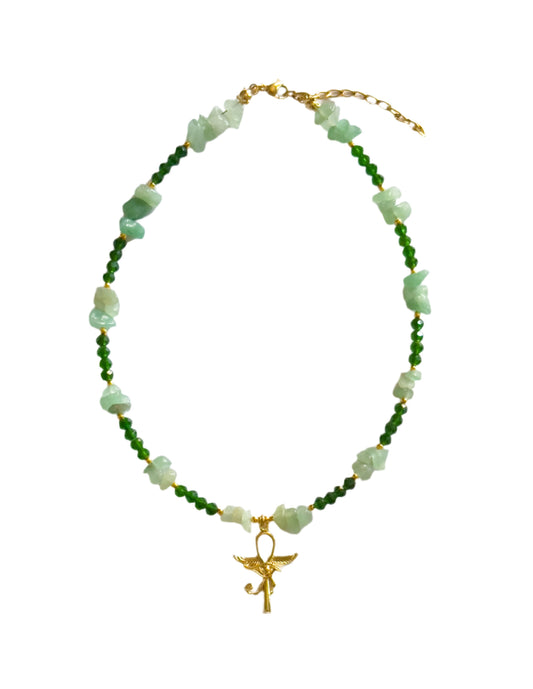 Green Beaded Key of Life Choker