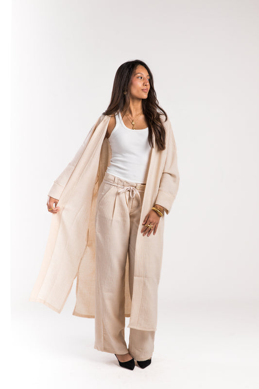 Beige Linen Flow Set