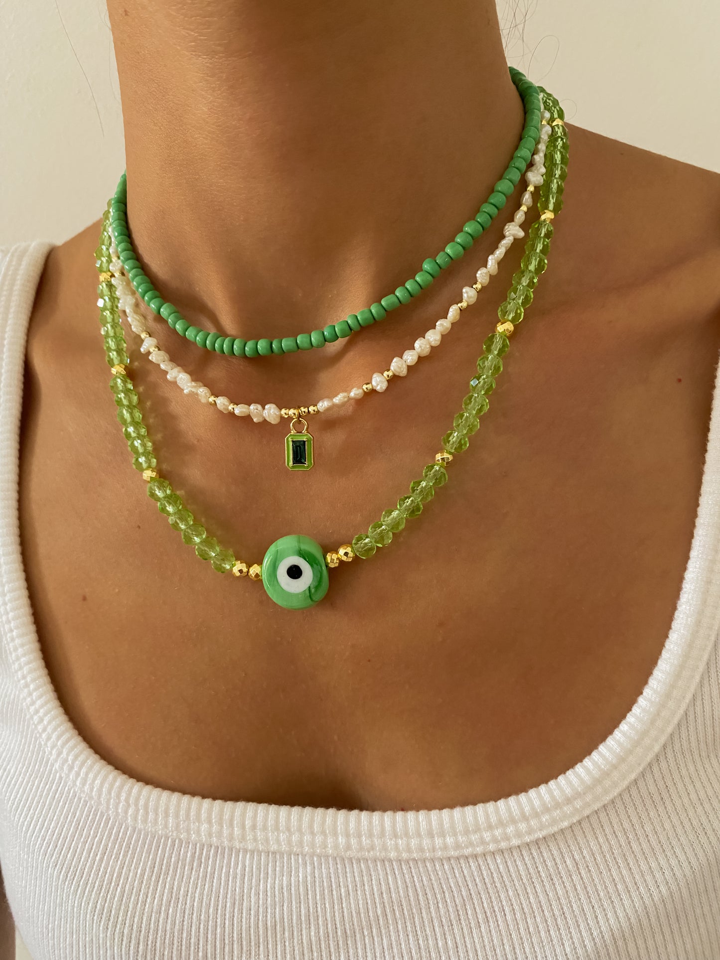 Green Beaded Evil Eye Choker