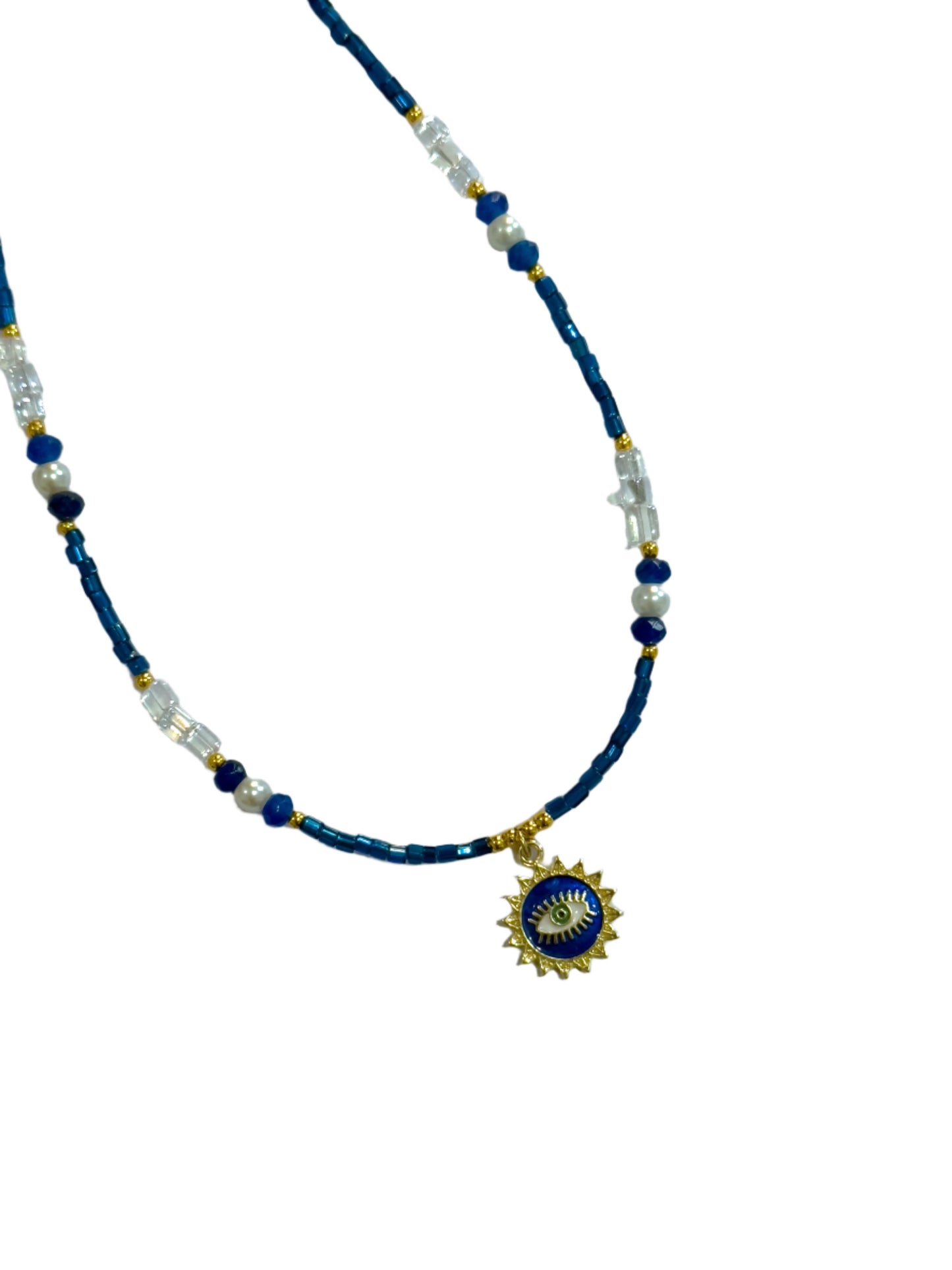 Navy Blue Beaded Evil Eye Choker