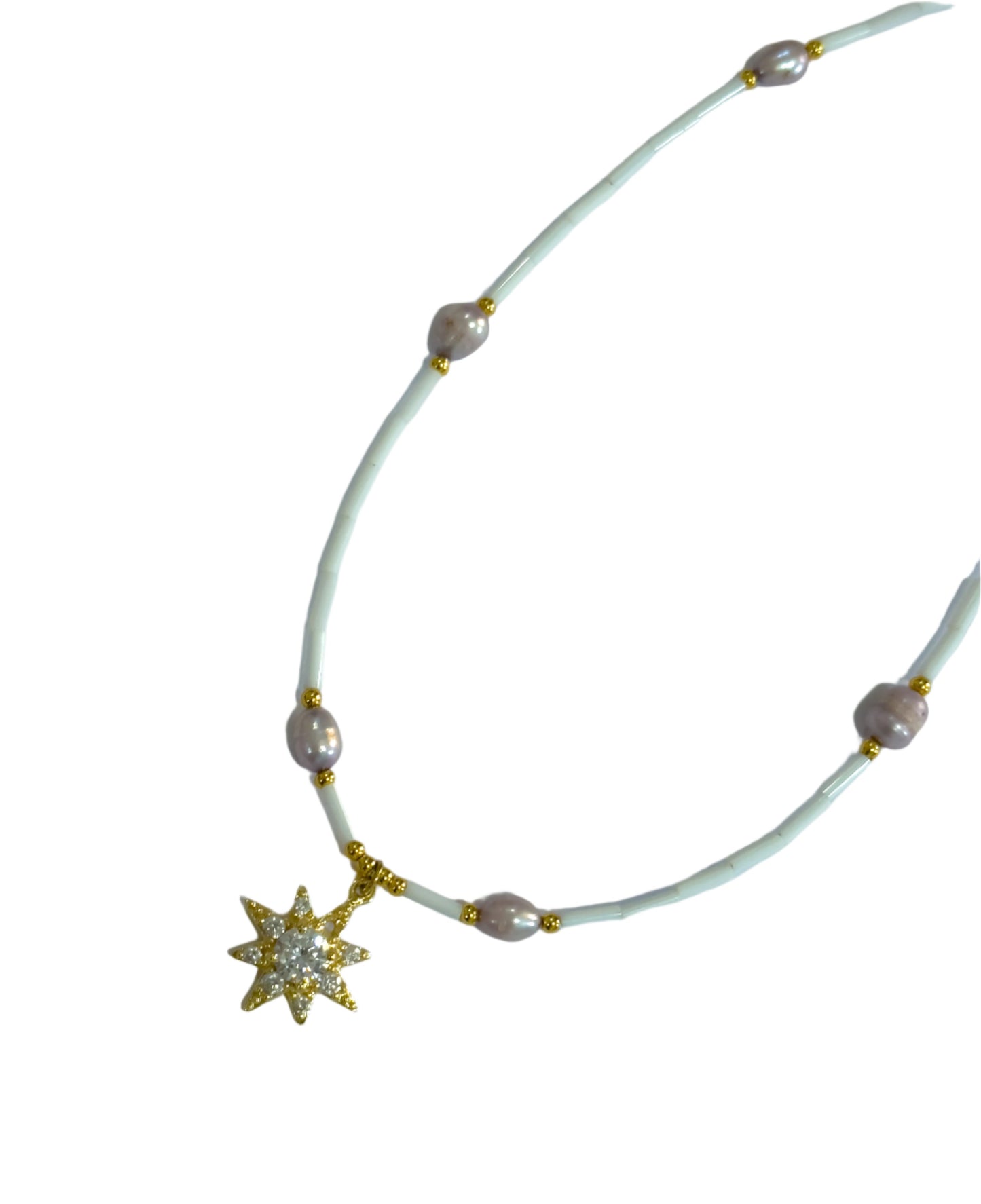 White Purple Beaded Star Choker