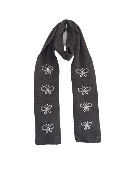 Dark Grey with White Butterflies Scarf