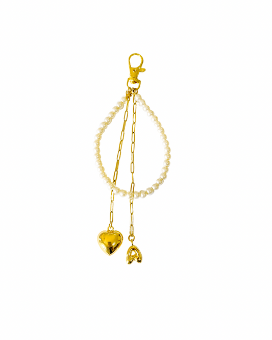 Initial Heart Pearls Bag Charm